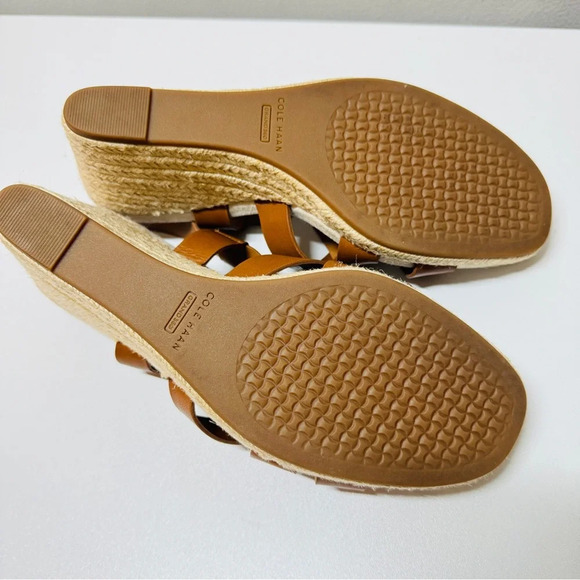 Cole Haan Wedge Platform Sandals Leather Brown US 8 Narrow Casual Summer Coastal - Picture 10 of 10